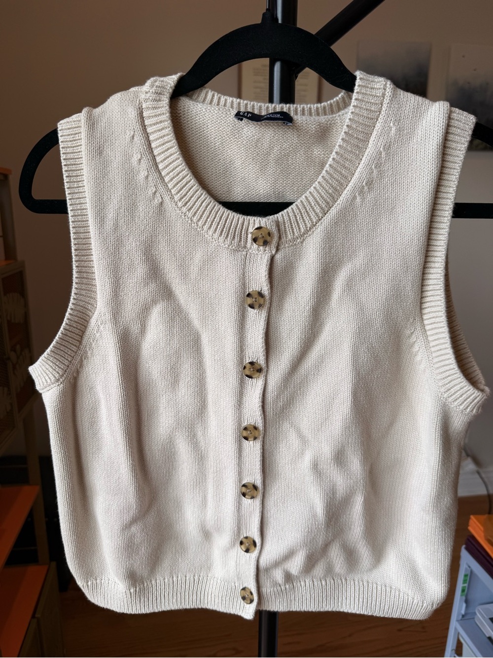 GAP Cream Knit Button-Front Sweater Vest